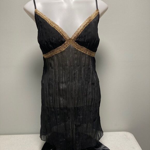 Meghan Holland Intimates Black & Gold XL Slip Dress Nightie Gown - Picture 1 of 3